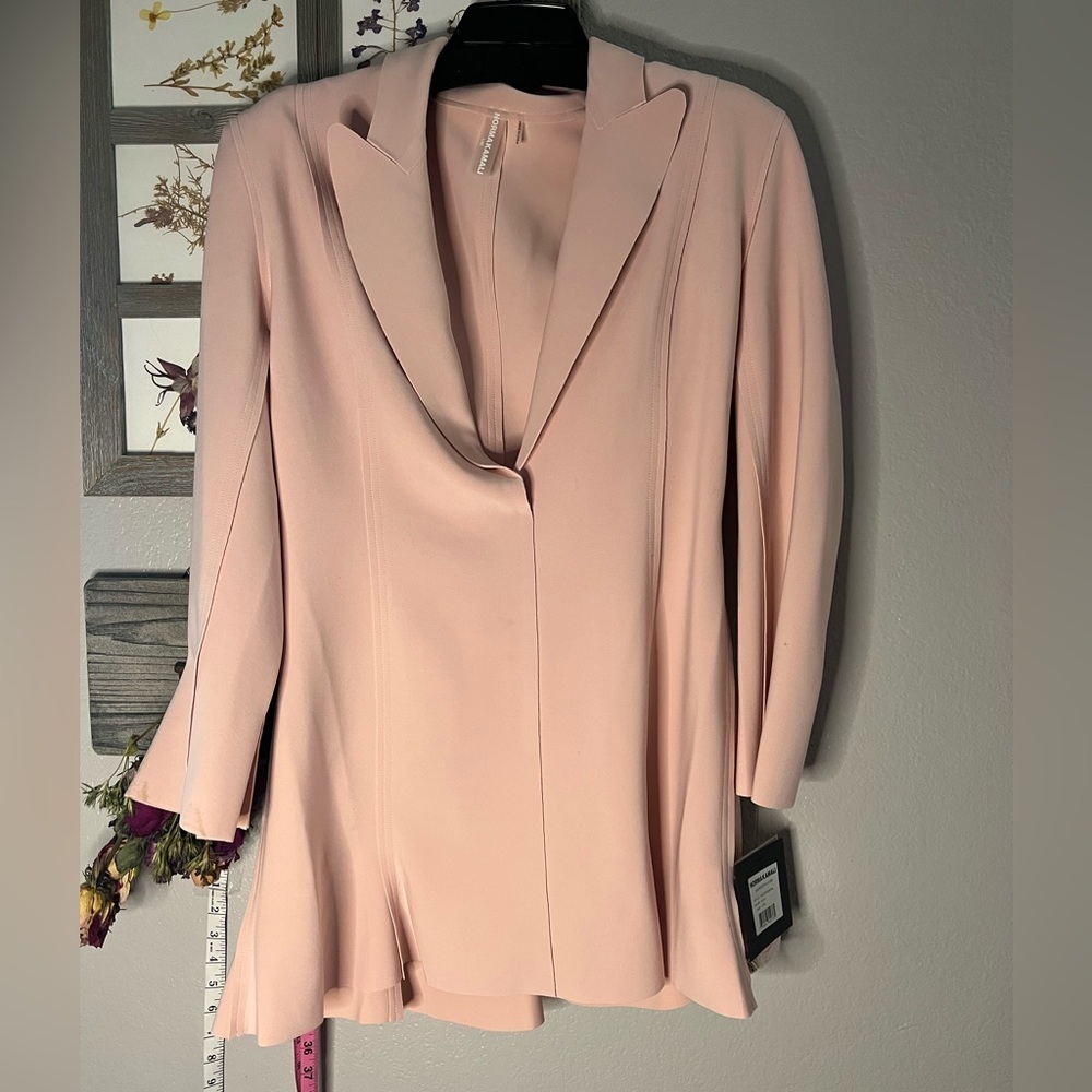 NWT Norma Kamali | single breasted belted fishtail mini dress in blush; large